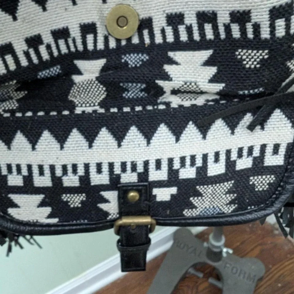 Union Bay black leather backpack with fringe and Aztec print‎